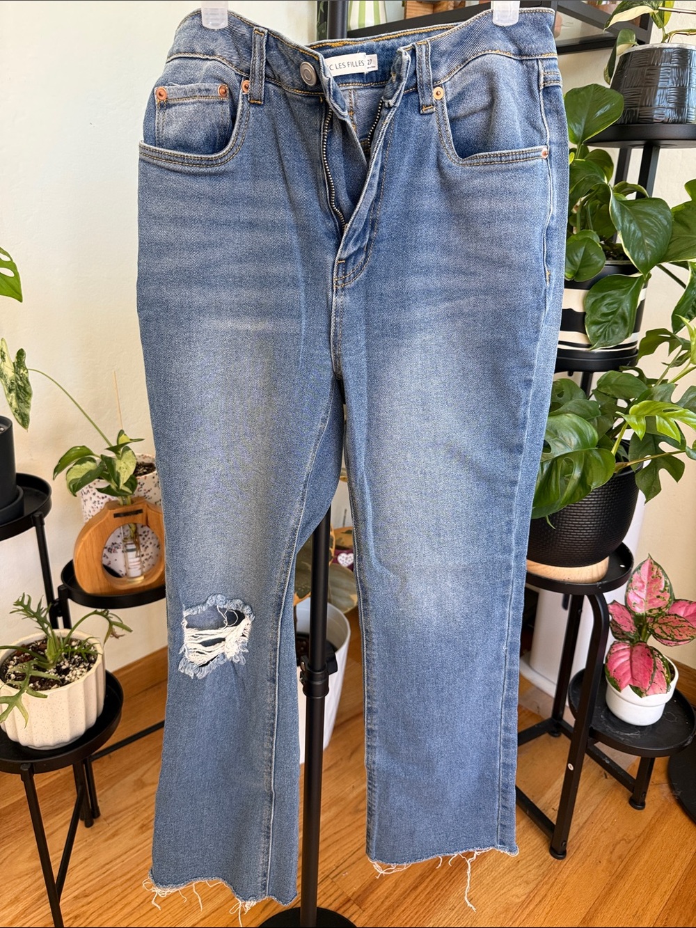 Avec Les Filles Light Blue Distressed Boot Cut Jeans